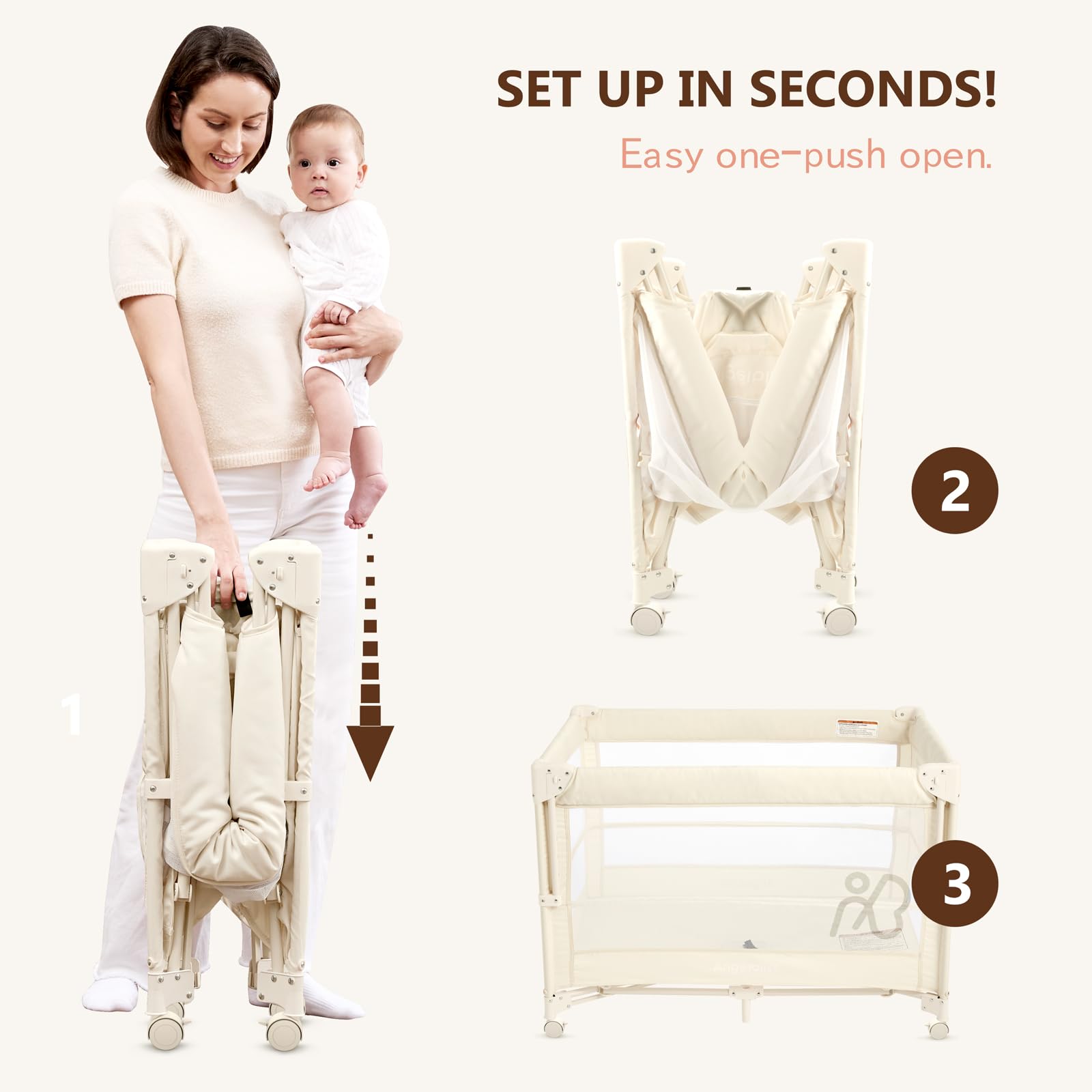 Angelbliss adjustable-height panel keeps baby within arm's reach.