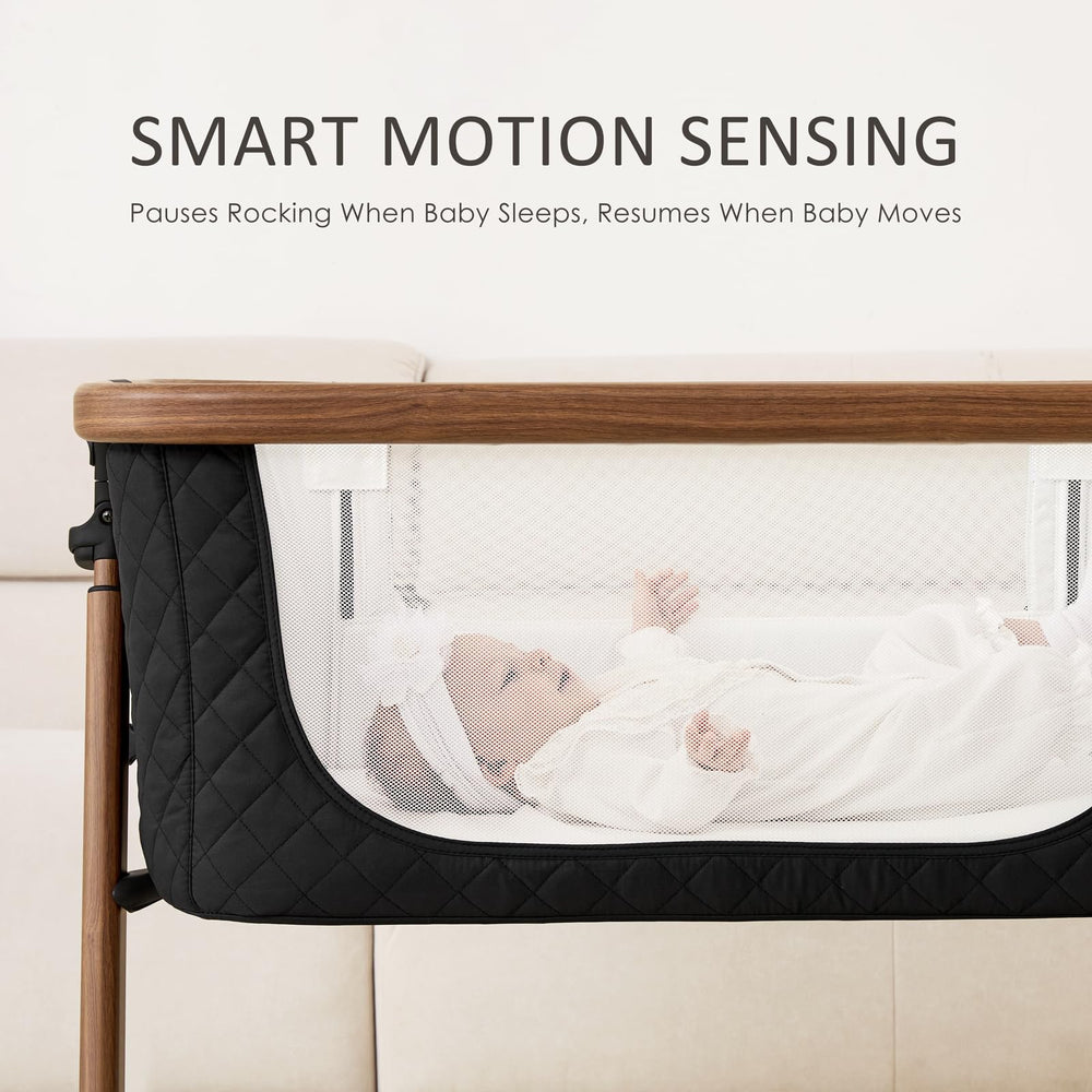 Angelbliss baby bassinet 5-rocking-speeds provide gentle motion for soothing evenings.
