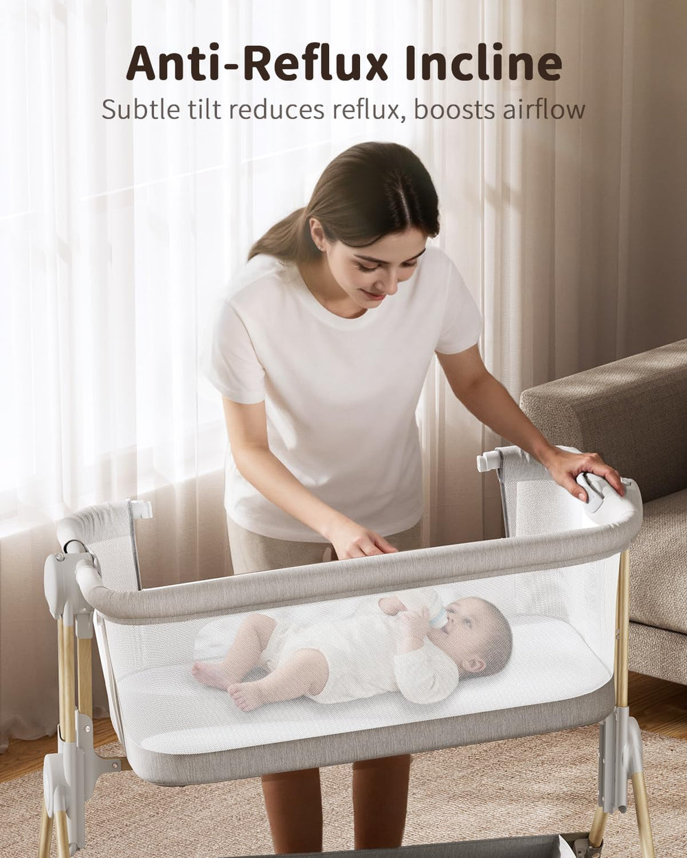 ANGELBLISS Baby Bassinet is lightweight at 19 lbs, ideal for daily use and trips.