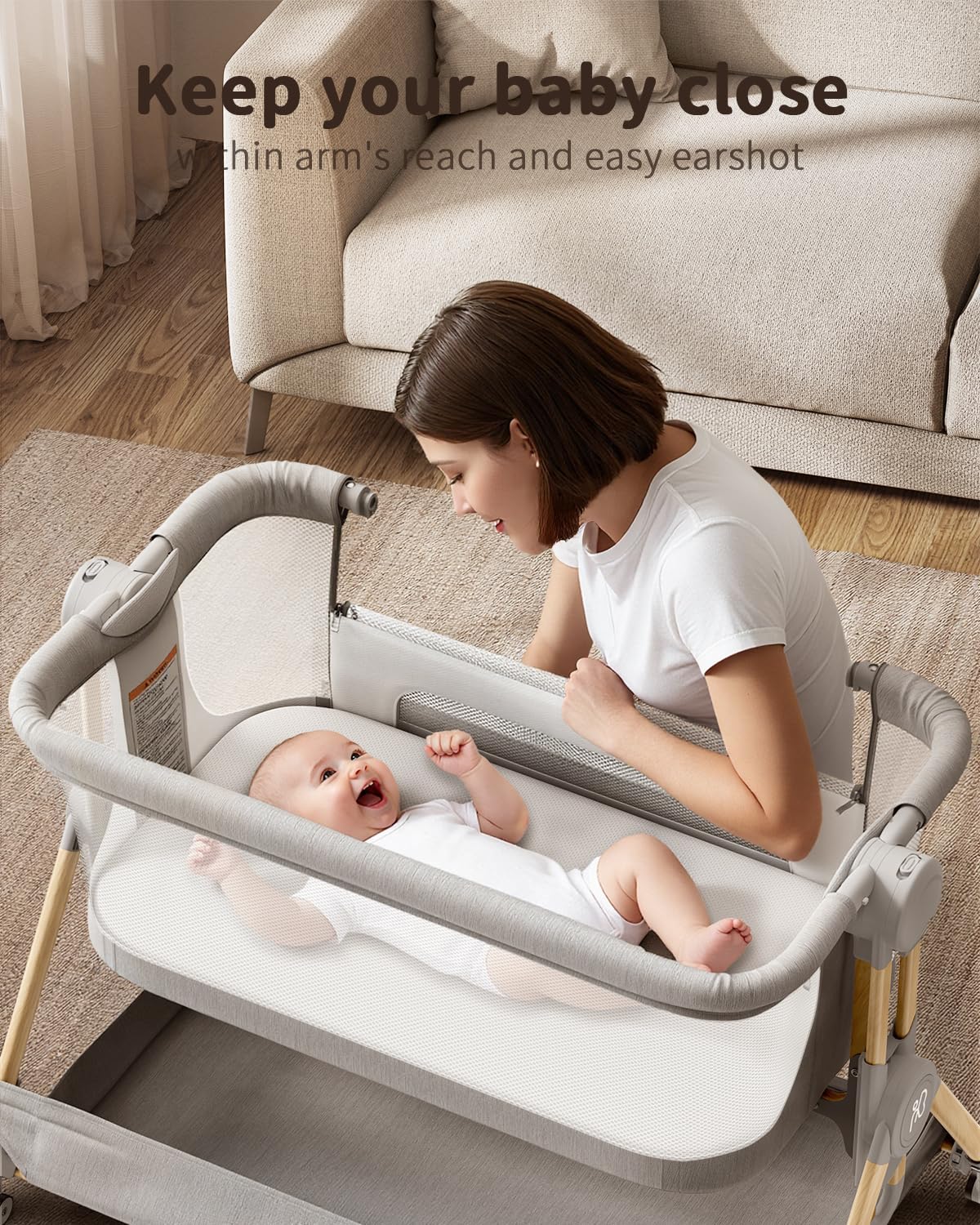 ANGELBLISS Baby Bassinet with wheels for easy room-to-room movement.