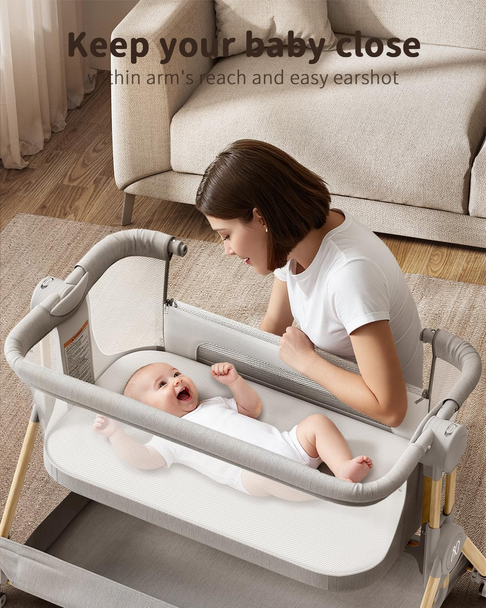 ANGELBLISS Baby Bassinet with wheels for easy room-to-room movement.