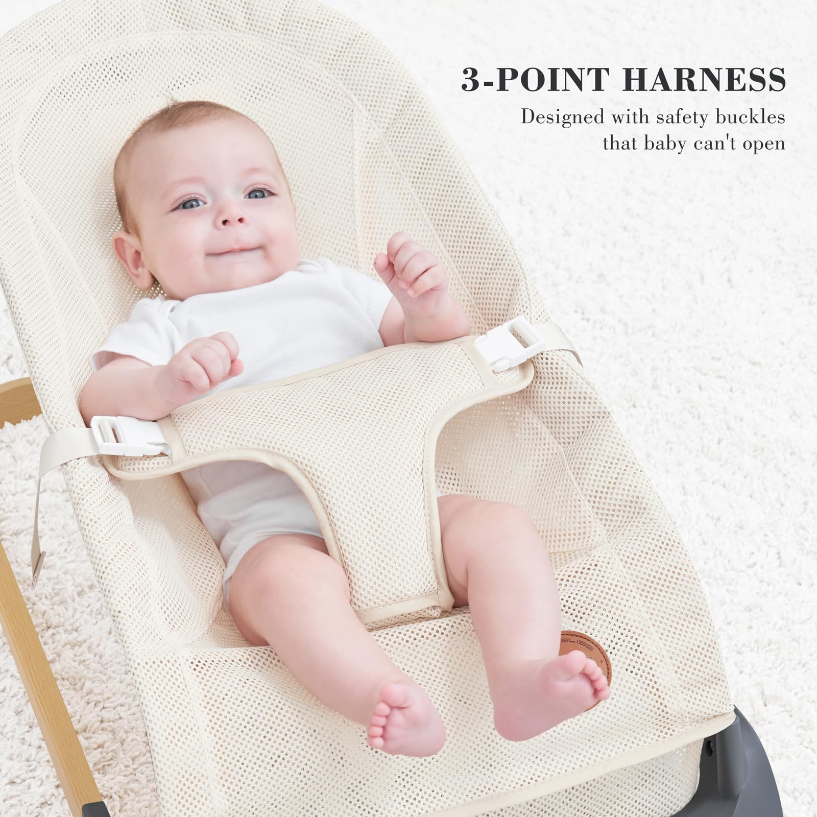 ANGELBLISS bouncer harness – secure 3-point design for safety.