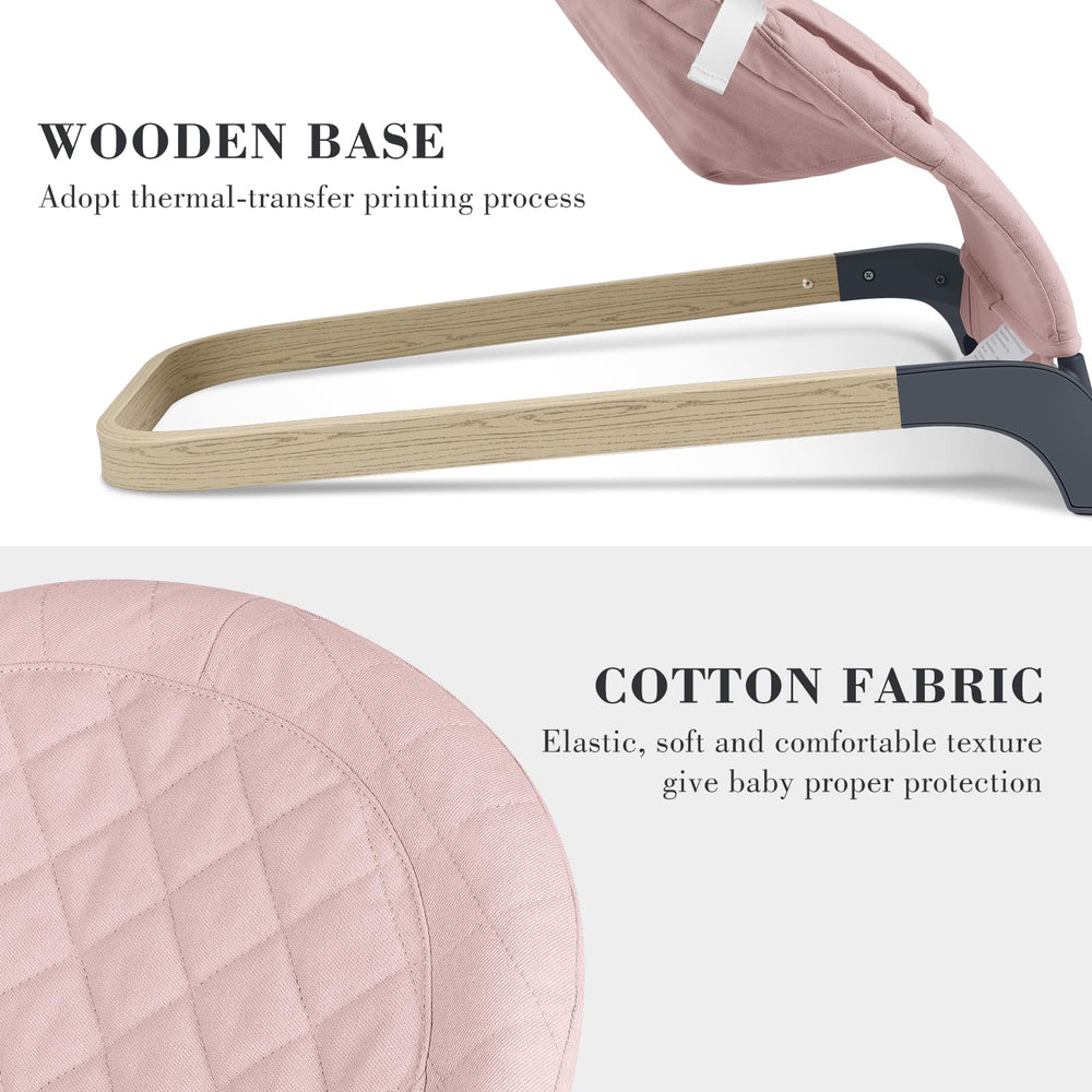 ANGELBLISS Baby Bouncer pink harness close-up highlighting safety 3-point design