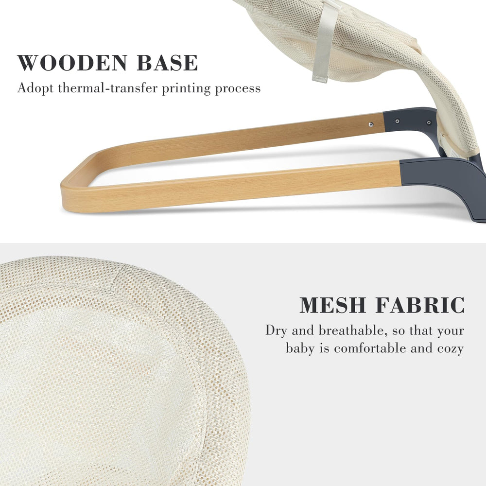 ANGELBLISS bouncer wood base – eco-friendly finish for a modern look.