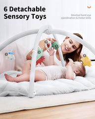 ANGELBLISS Baby Play Gym Mat six toys enhance sensory exploration and motor skill development