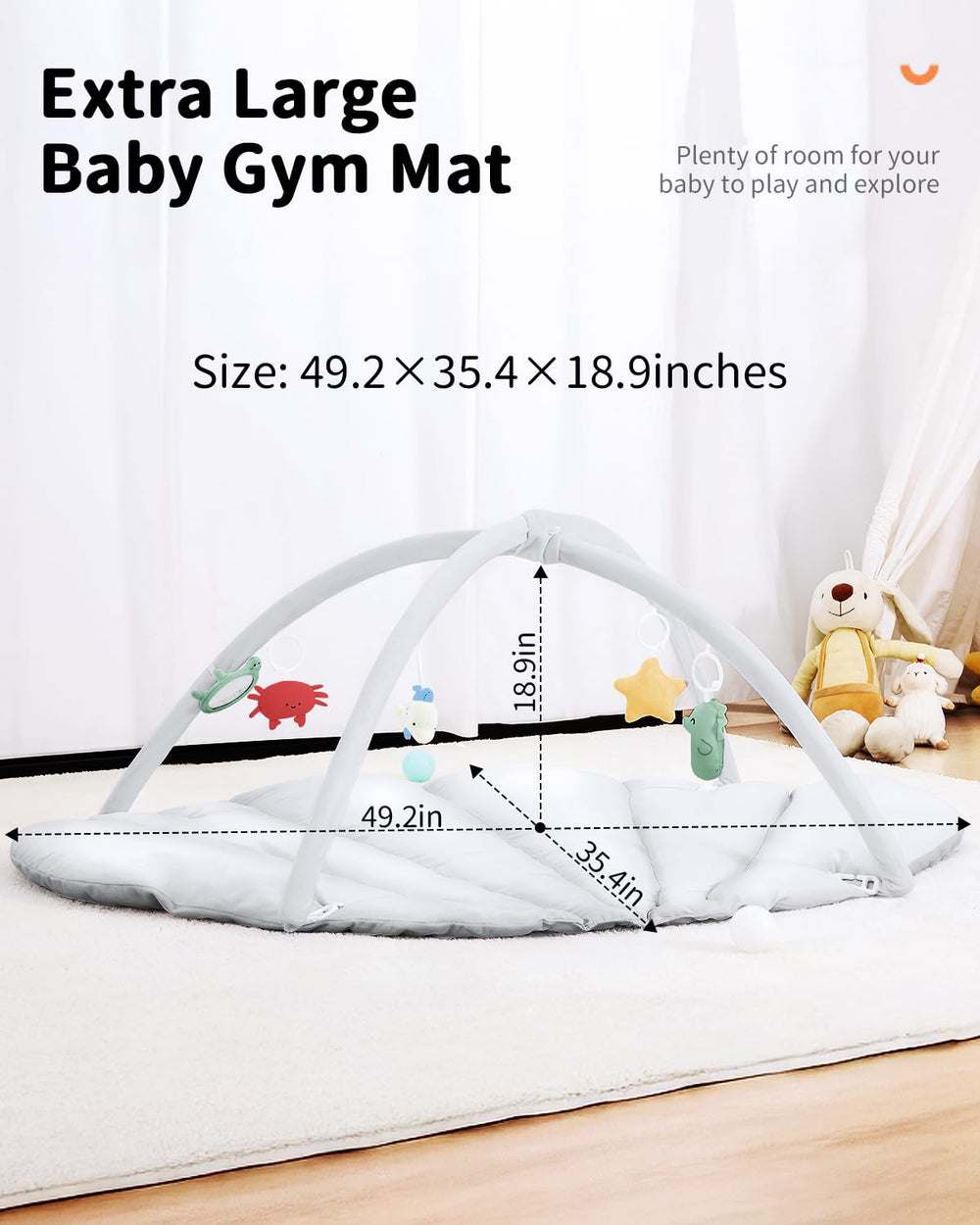 ANGELBLISS Baby Play Gym Mat tummy-time area encourages head lifting and mobility during play