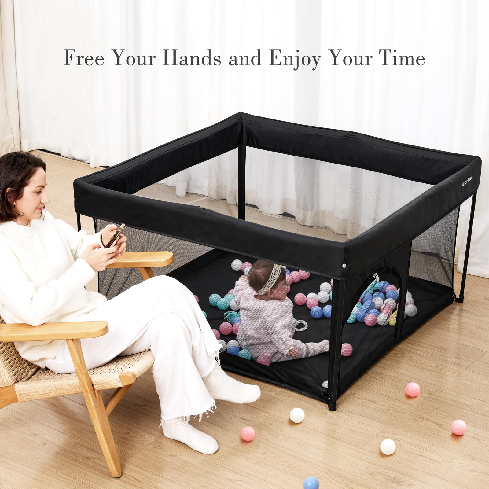 ANGELBLISS baby playpen suitable for indoor and sheltered outdoor supervision.
