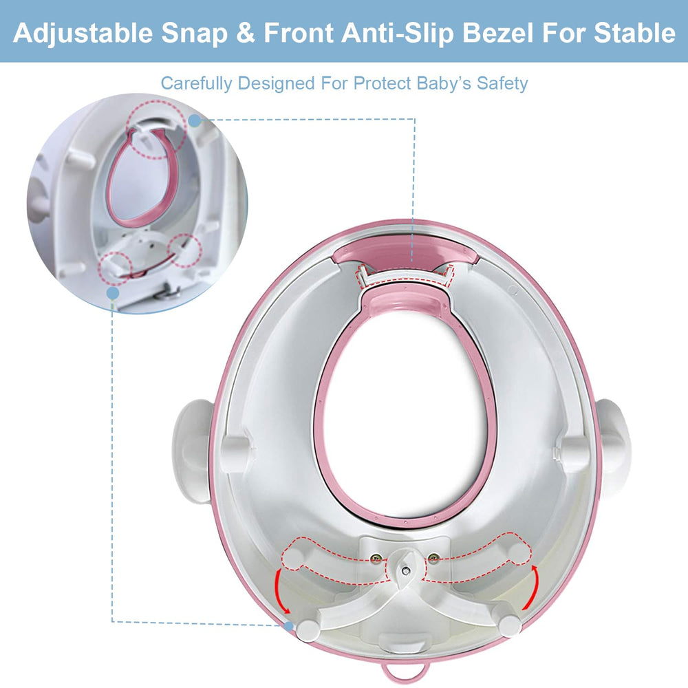 ANGELBLISS pink anti-slip edge illustrates secure stability on toilets.