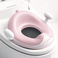 ANGELBLISS Baby Potty Seat pink front view demonstrates secure fit for early toilet training.