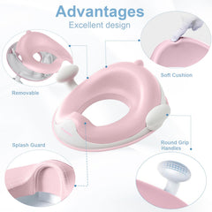 ANGELBLISS Baby Potty Seat pink side view highlights stable base for confident sits.