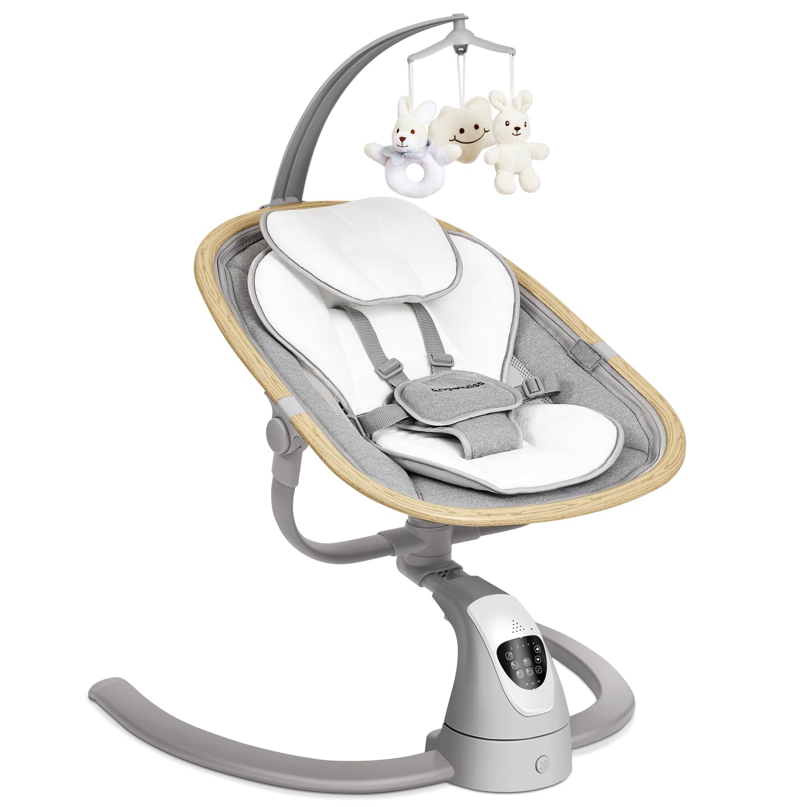 Angelbliss baby swing with cry detection for automatic soothing.
