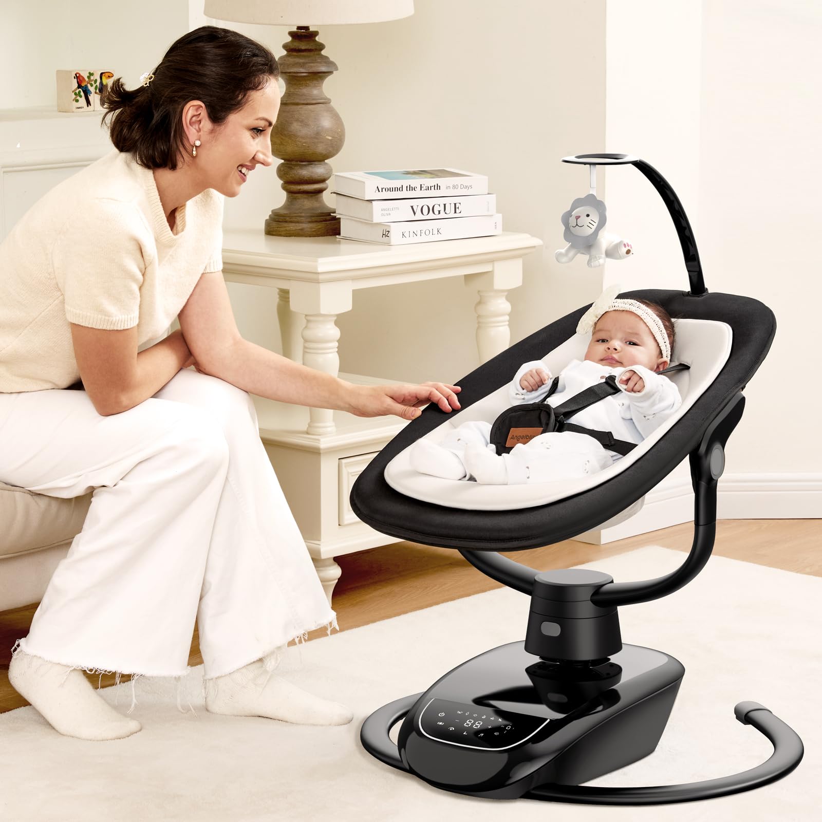 Angelbliss baby swing ergonomic seat with washable padding for newborn comfort.