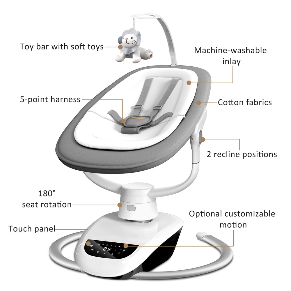 Angelbliss baby swing grey 180-degree rotation for easy access
