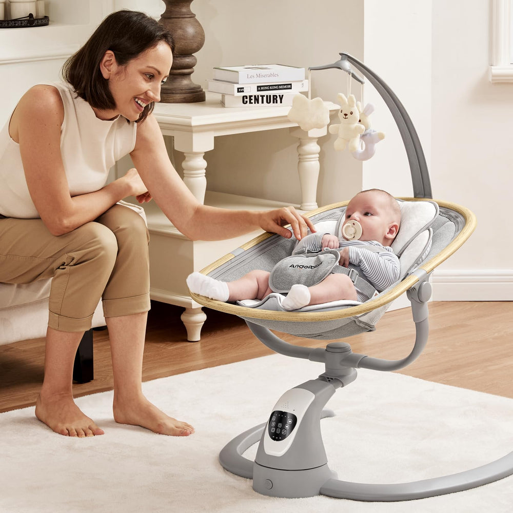 Angelbliss removable fabrics on the swing for quick cleaning.