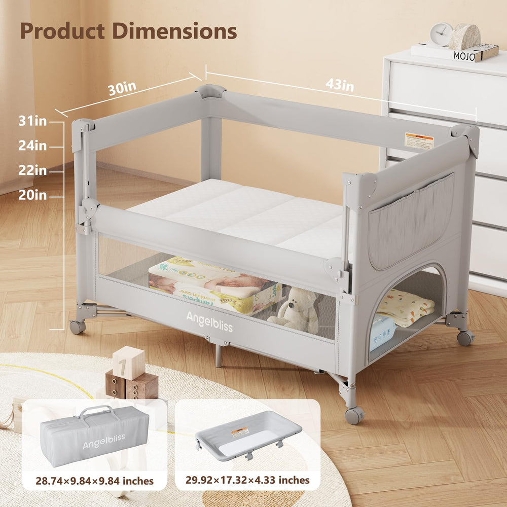 Angelbliss bedside crib height adjustment demonstrates close sleep proximity