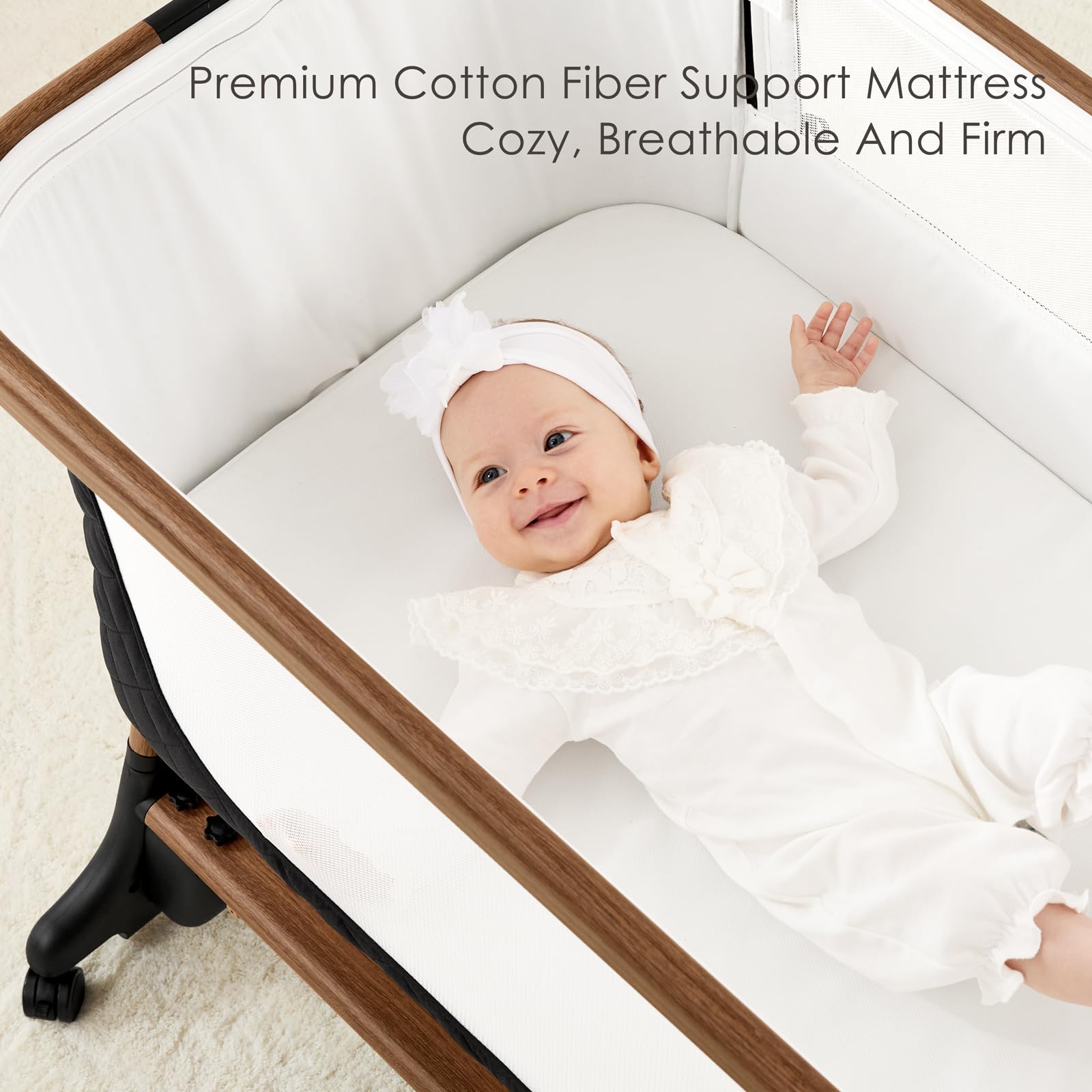 Angelbliss bassinet-large-storage-basket keeps diapers and wipes within arm's reach.
