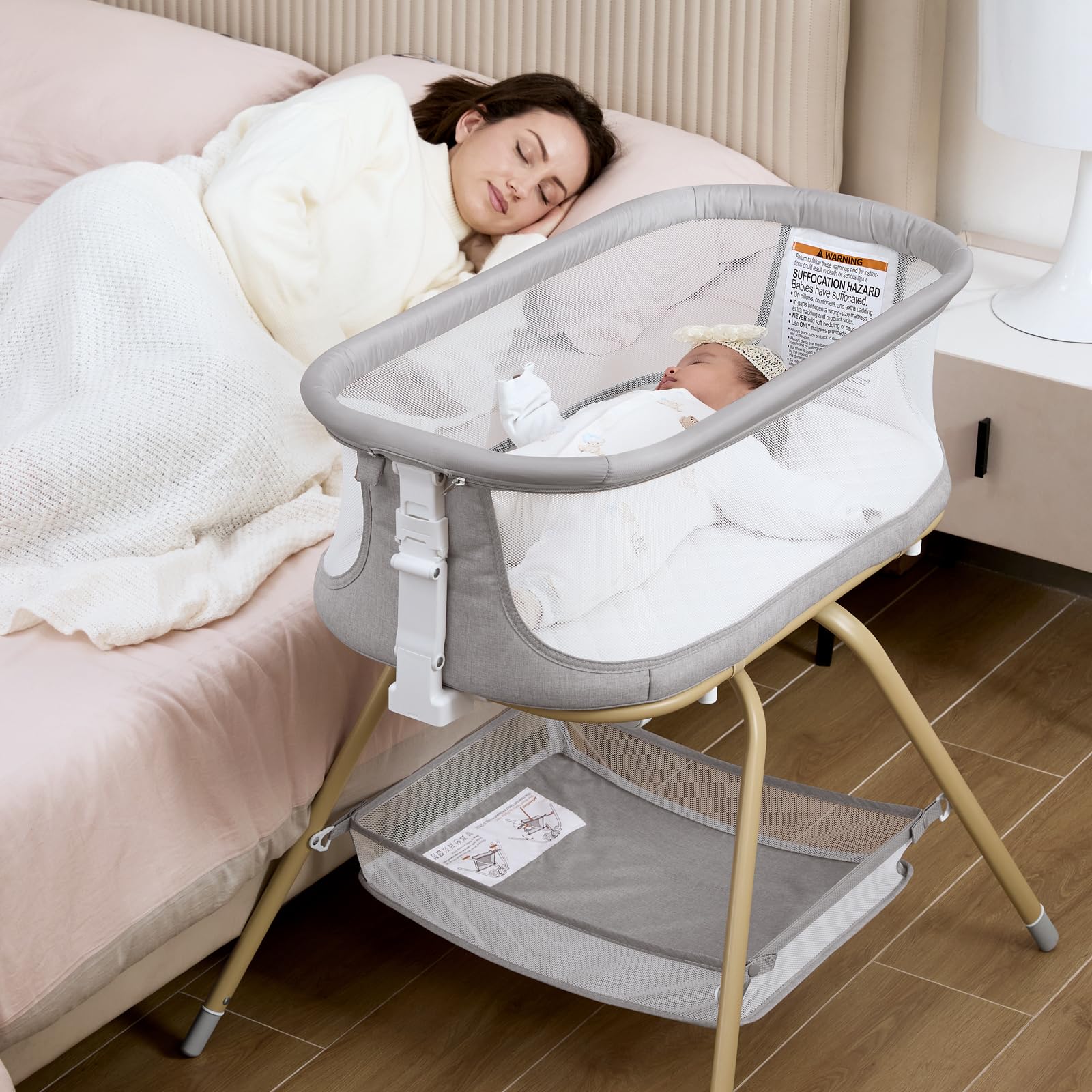 ANGELBLISS bassinet rocking-motion helps soothe newborns to sleep.