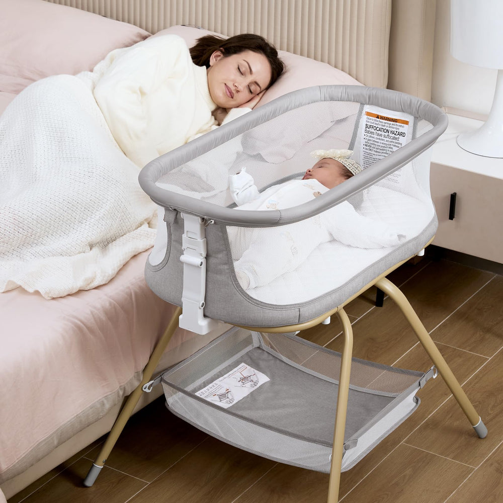 ANGELBLISS bassinet rocking-motion helps soothe newborns to sleep.