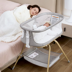ANGELBLISS bassinet rocking-motion helps soothe newborns to sleep.