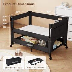 Angelbliss bedside crib setup shown beside parent for easy night check-ins.