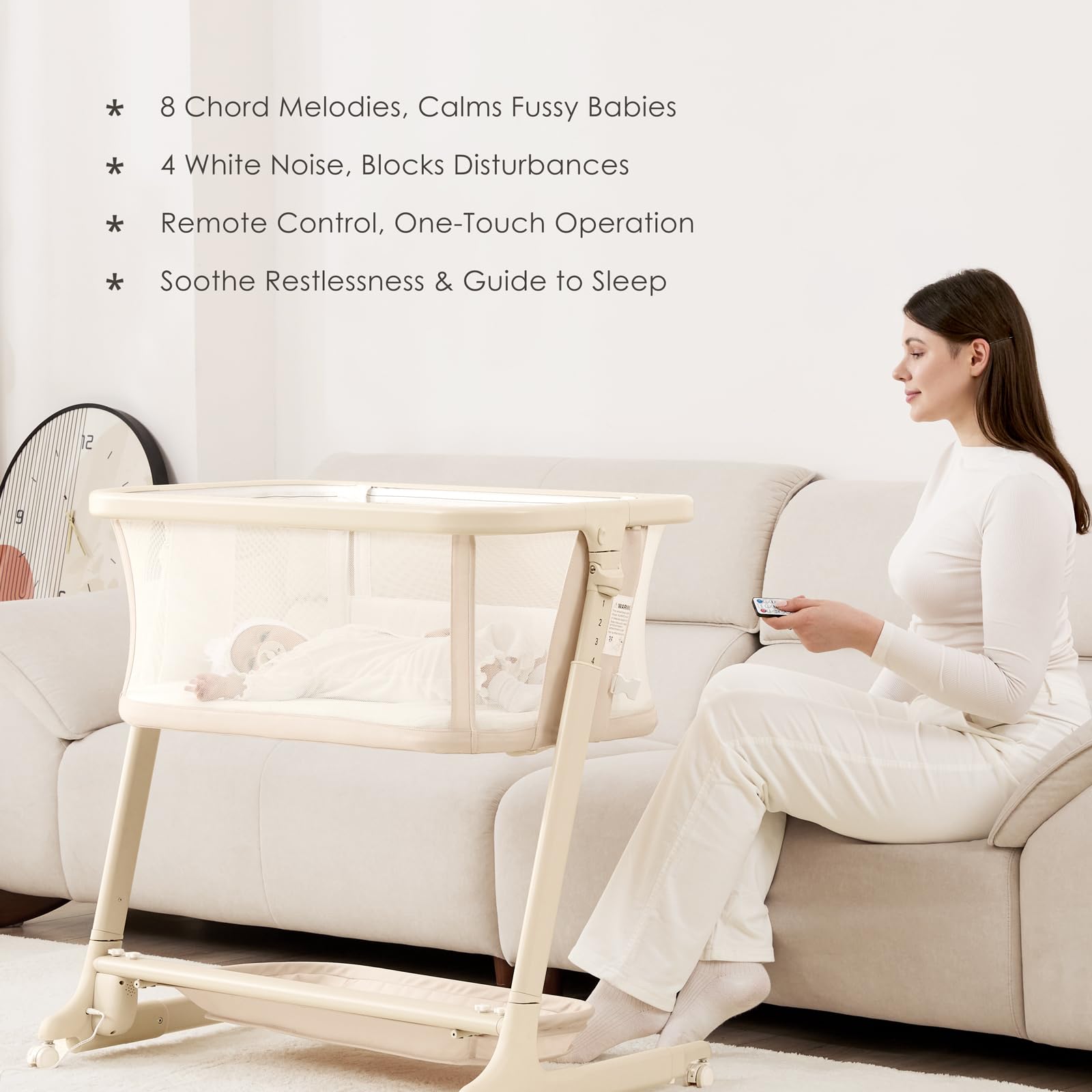 Angelbliss bassinet height adjustments show bed-fit versatility across six positions.