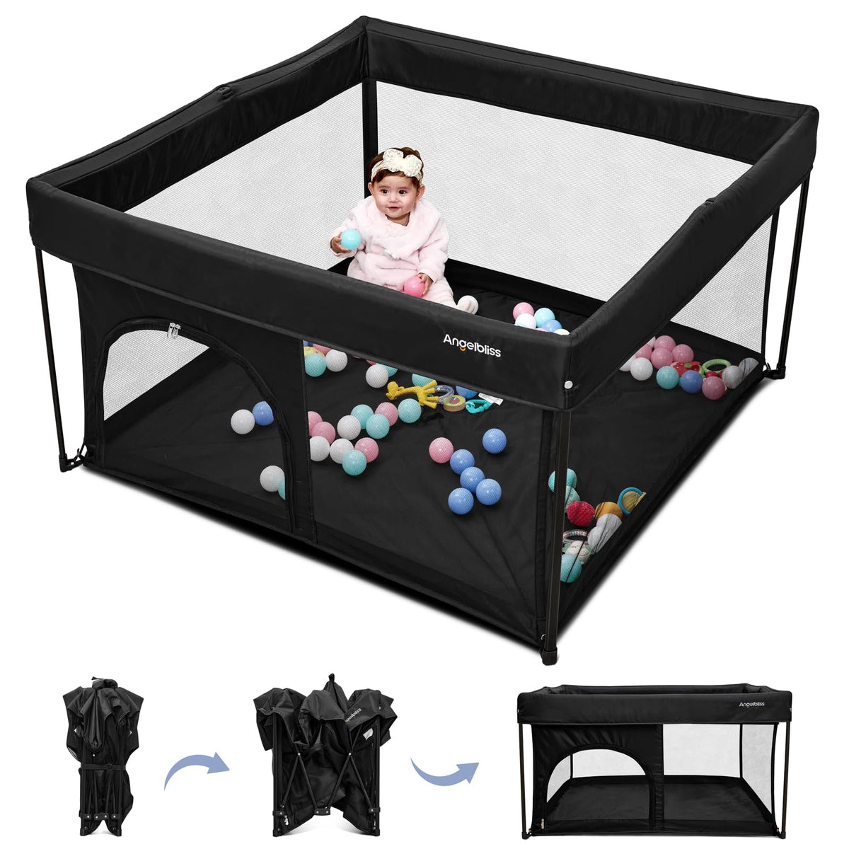 ANGELBLISS foldable playpen assembly shows quick setup for busy parents.