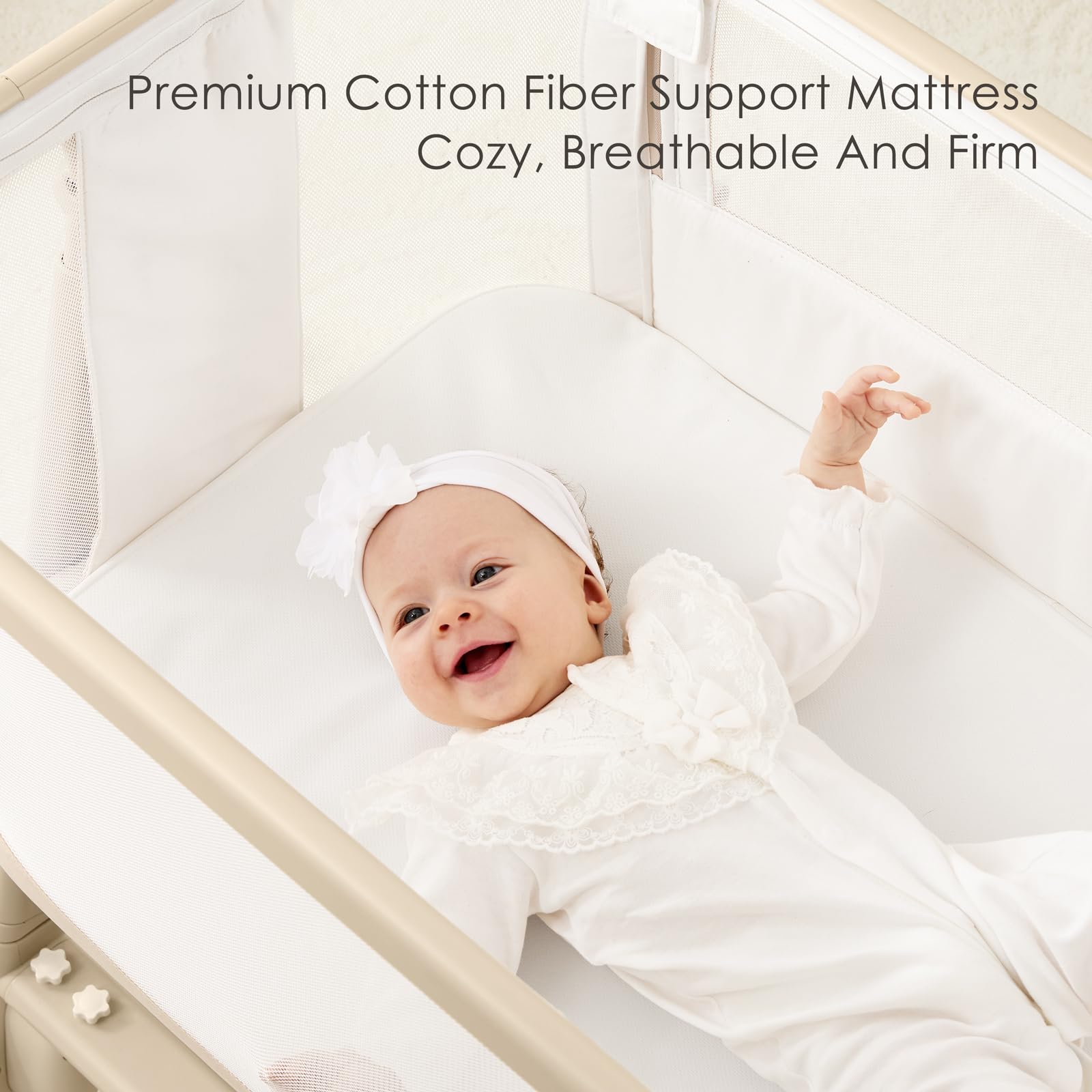 Angelbliss lockable wheels enable safe, quiet room-to-room moves.