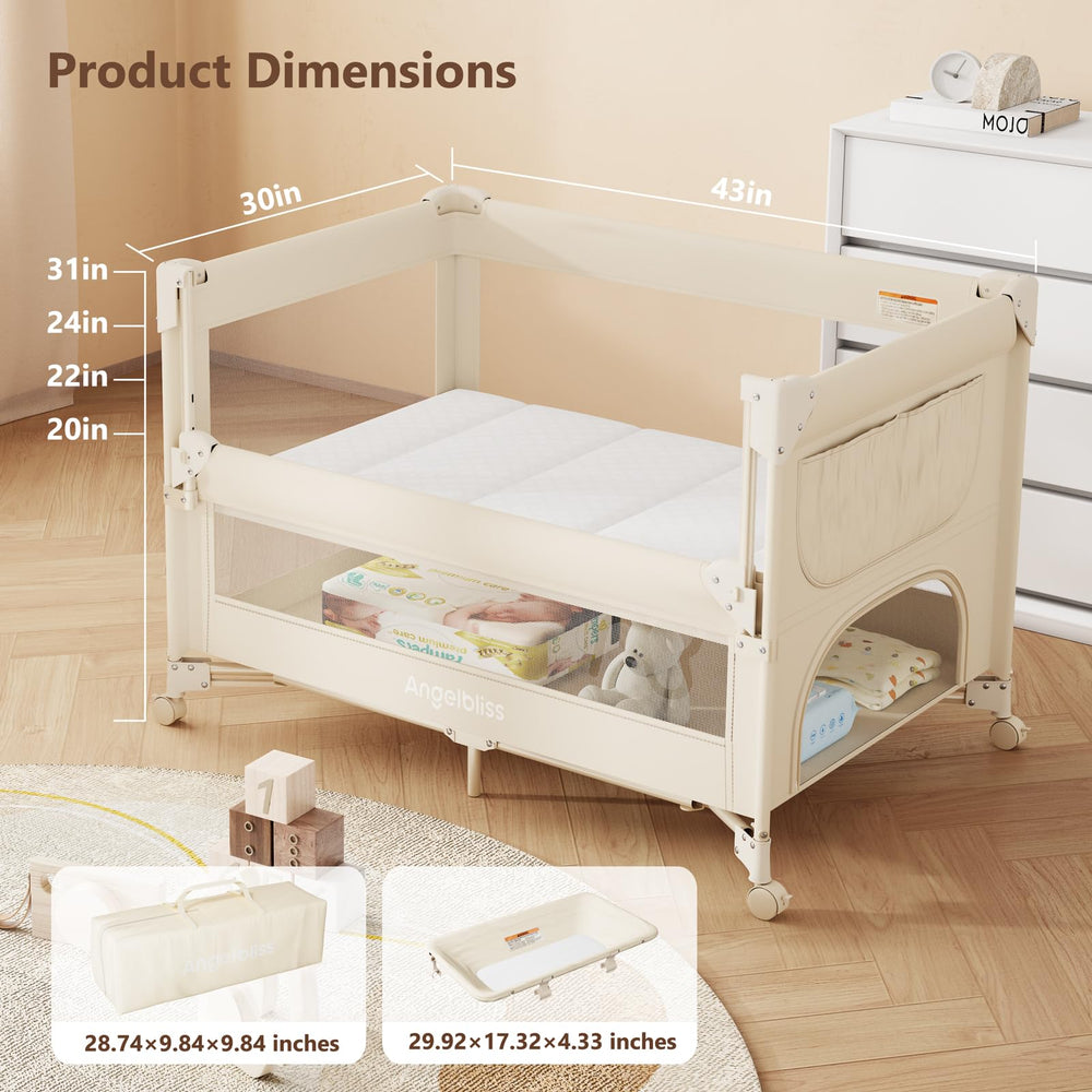 Angelbliss pack-and-play with mattress for versatile rest and play.