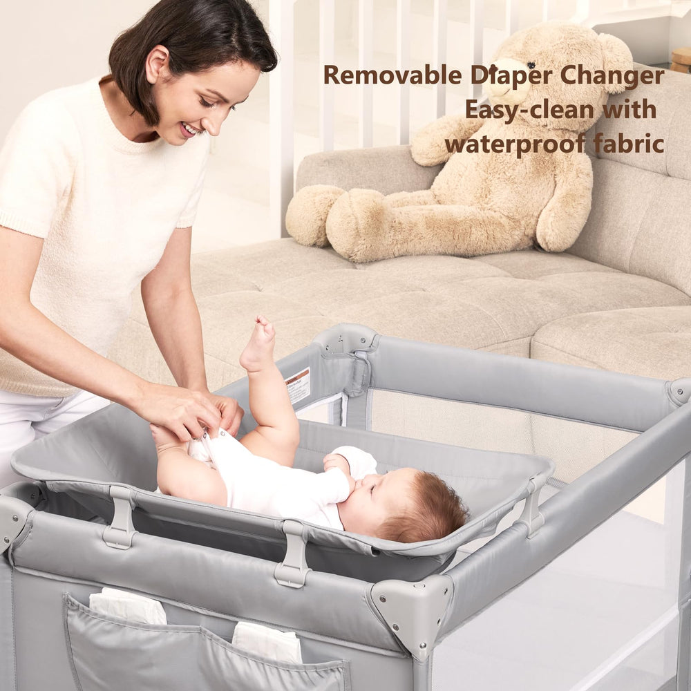 Angelbliss playard wheels enable easy repositioning around home