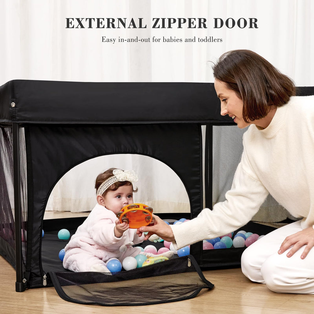 ANGELBLISS playpen carrying bag demonstrates portable, travel-friendly setup.