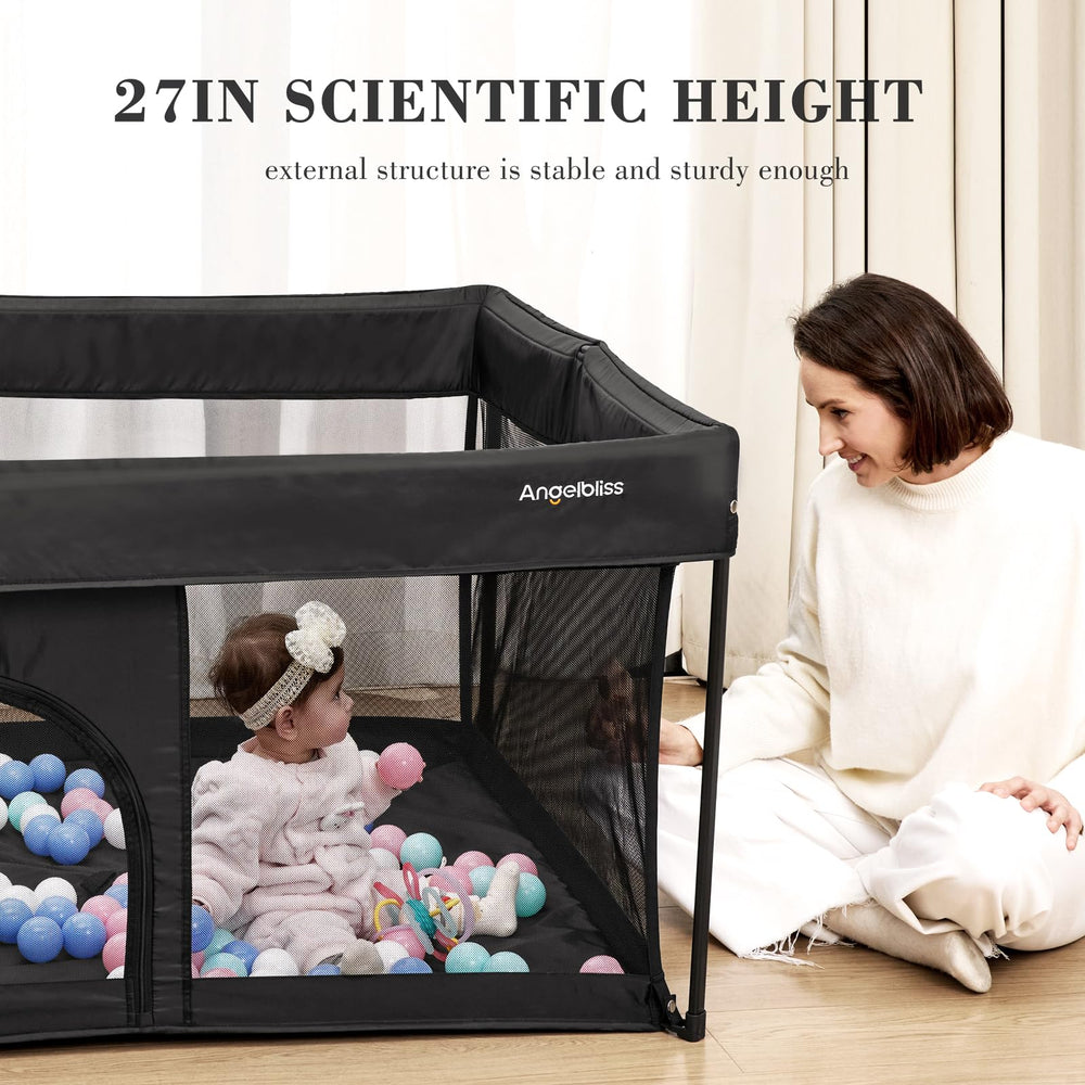 ANGELBLISS playpen safety zipper emphasizes secure containment during playtime.