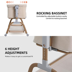 ANGELBLISS rocking bassinet demonstrates soothing sway for easy settling.