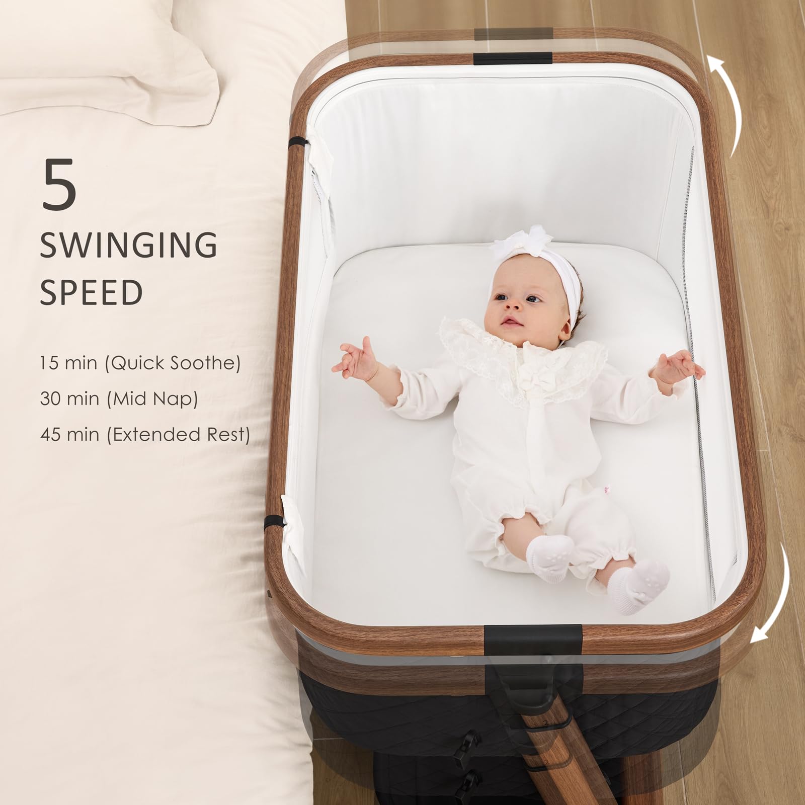 Angelbliss sturdy-wood-tone-legs offer stable support in a modern nursery.
