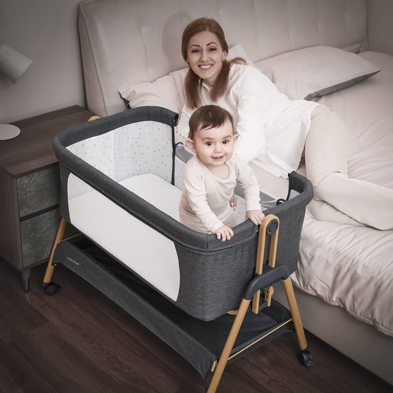 ANGELBLISS ventilated mesh sides promote airflow and visibility for baby.