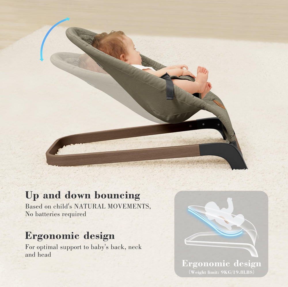 ANGELBLISS baby bouncer 3-point harness keeps infants secure during use.