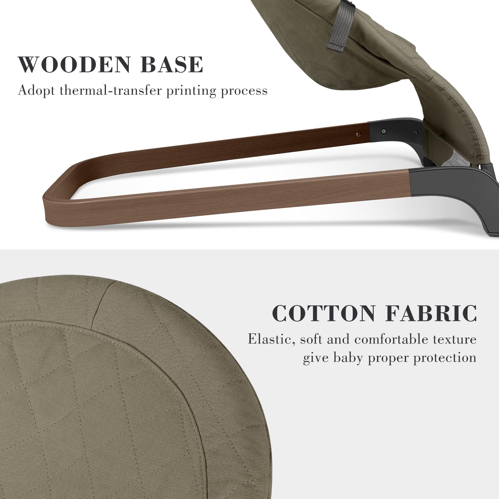 ANGELBLISS baby bouncer compact design fits neatly in small spaces.