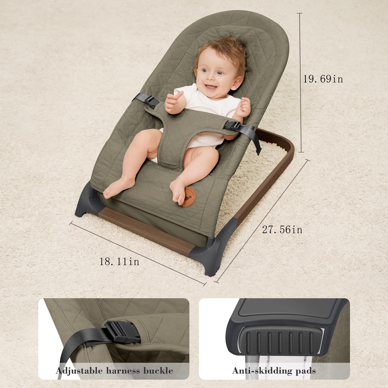 ANGELBLISS baby bouncer machine-washable fabric makes cleaning quick and easy.