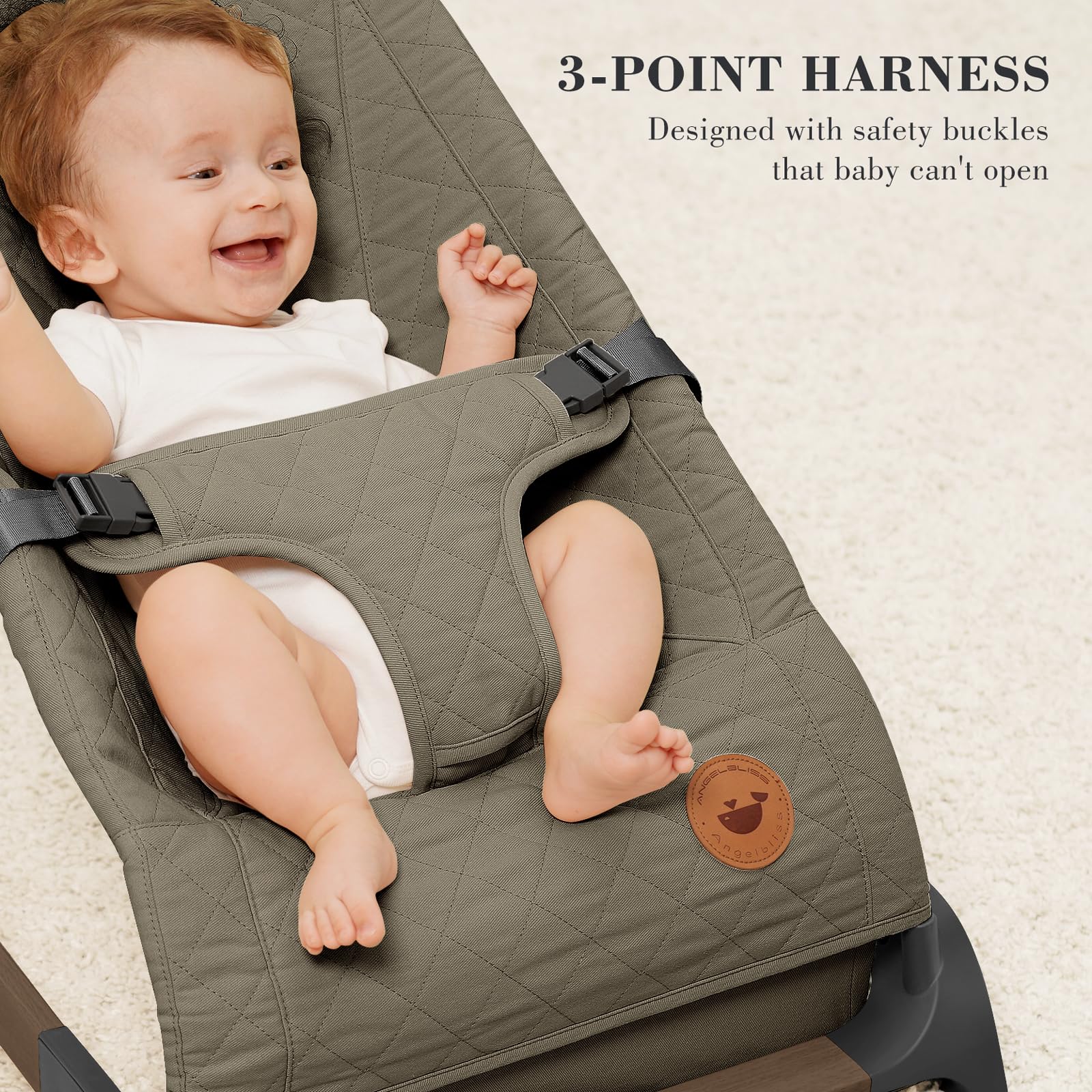 ANGELBLISS baby bouncer natural bouncing motion gently calms fussy babies.