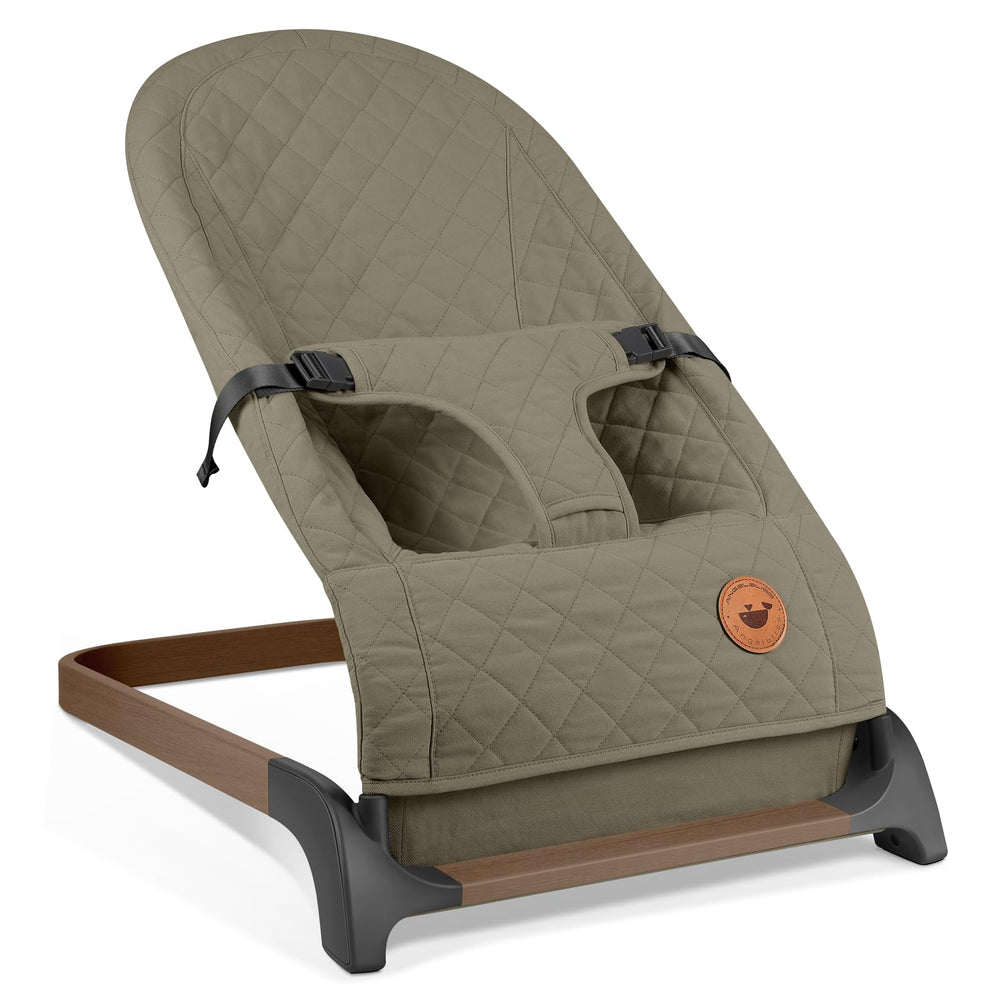 ANGELBLISS baby bouncer wood base offers a stable lounging spot for babies.