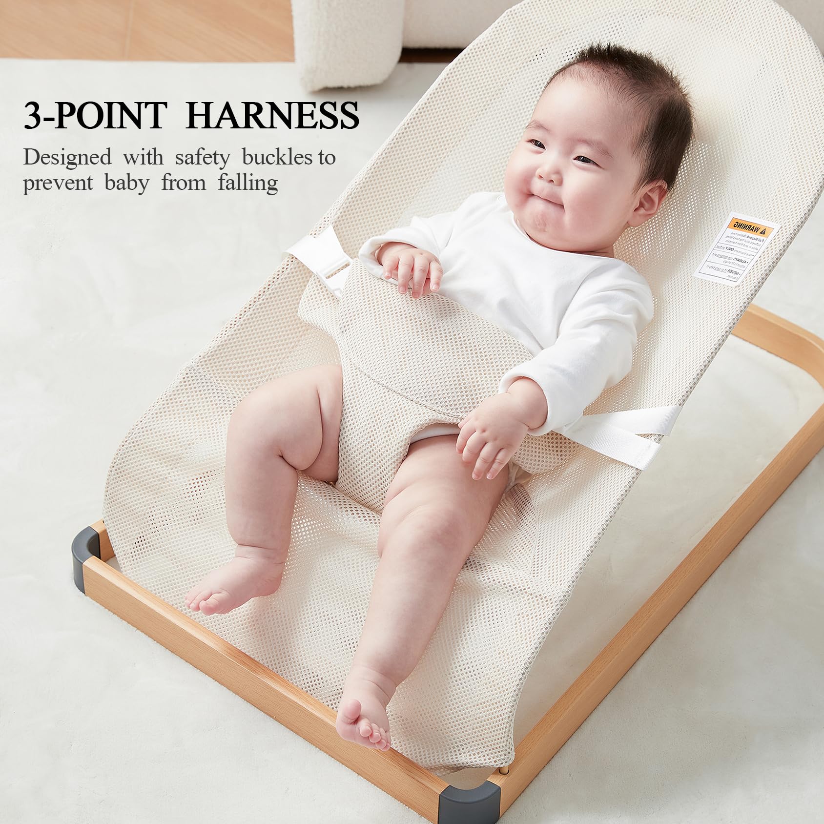 ANGELOGJGT baby bouncer beige folded design for easy storage