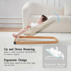ANGELOGJGT baby bouncer beige safety belts keep infant secure during use