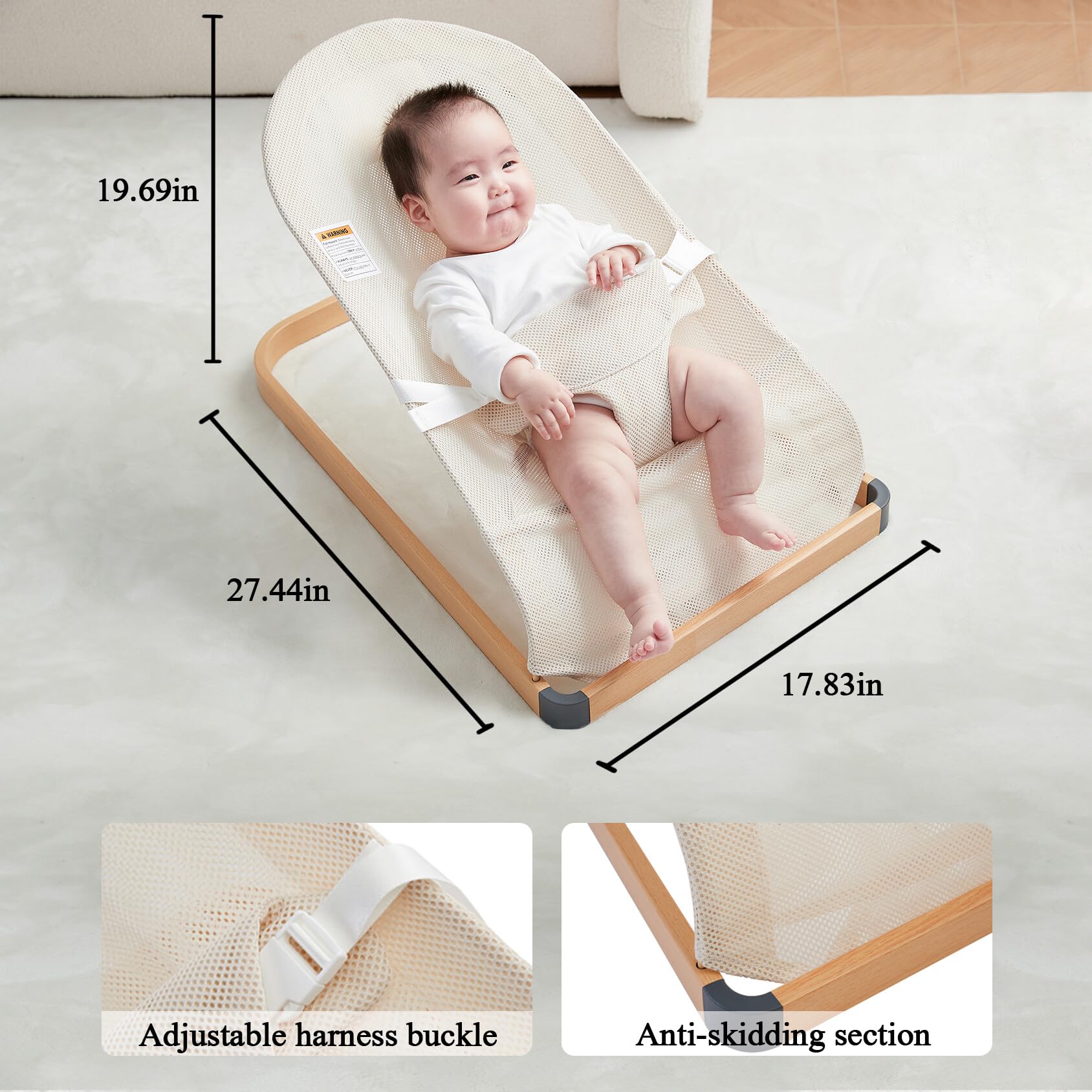 ANGELOGJGT baby bouncer beige travel-ready feature for on-the-go soothing