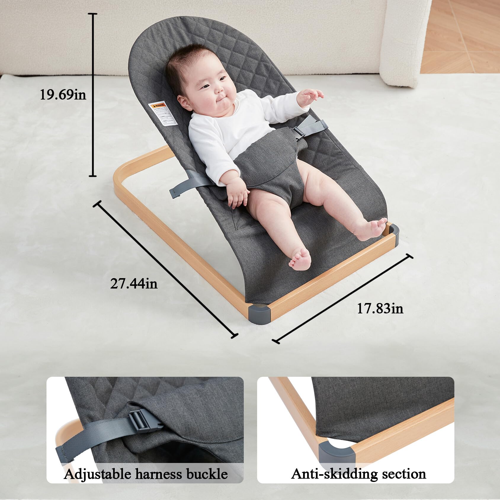 ANGELOGJGT baby bouncer soft polyester seat is simple to clean.