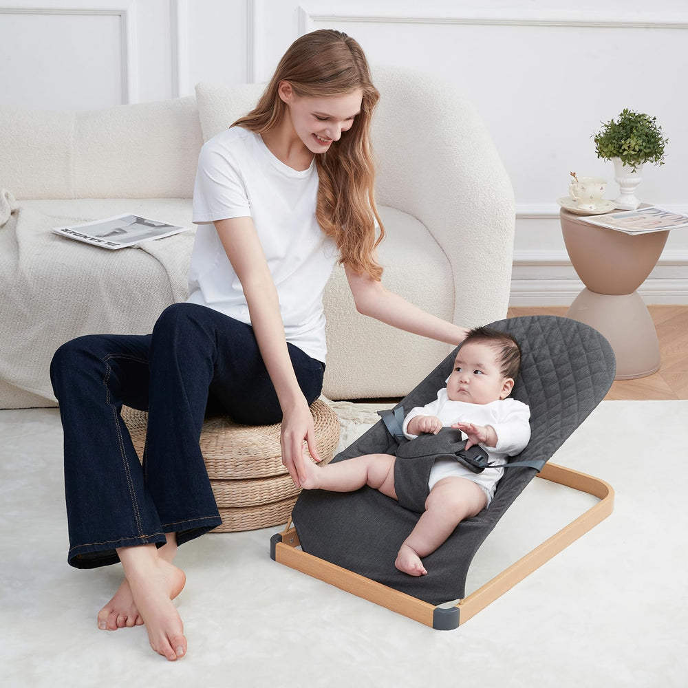 ANGELOGJGT baby bouncer natural vibrations soothe with gentle motion.