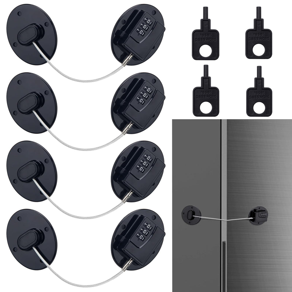 Anglecai 4-pack black digital fridge locks front view shows compact, child-safe security