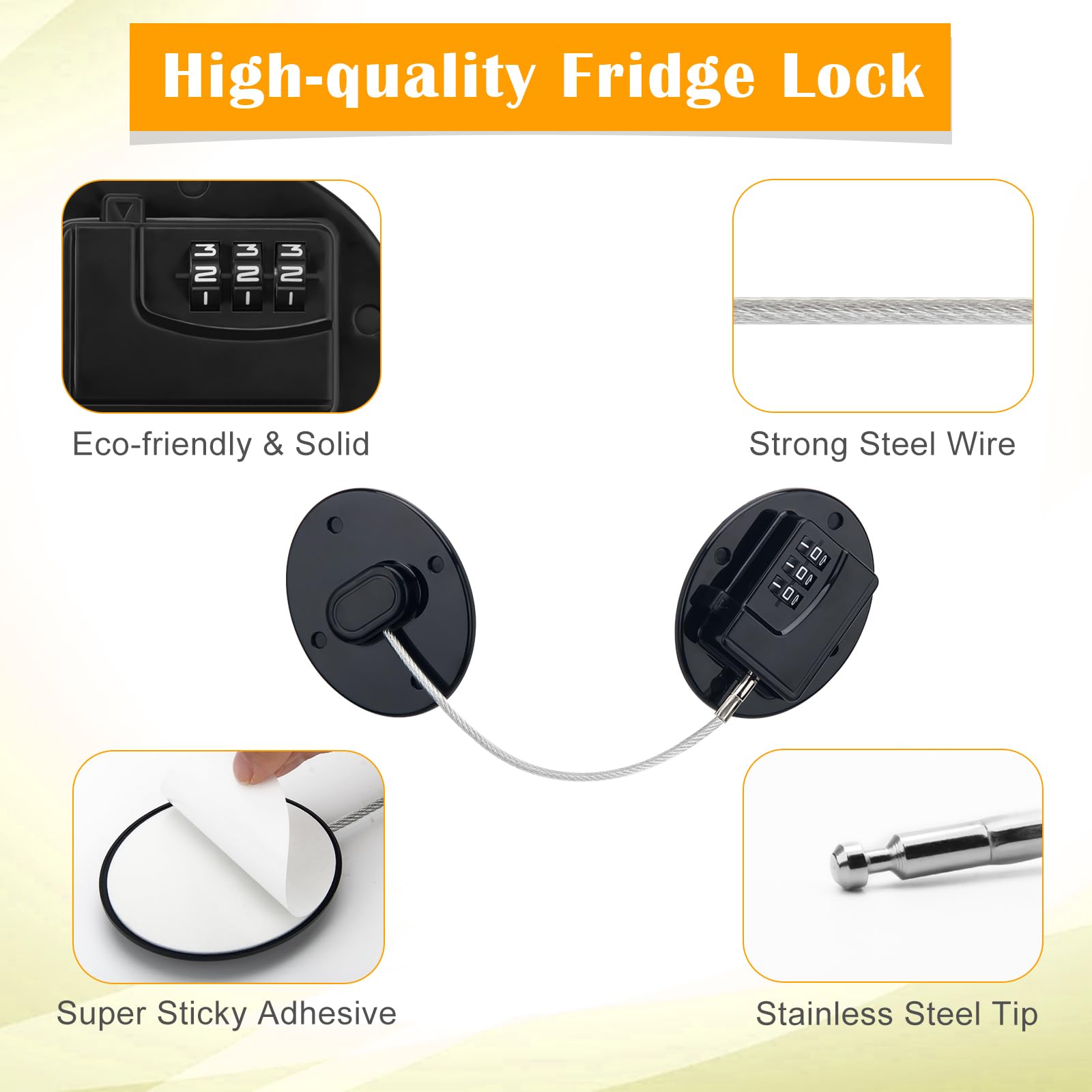 Anglecai digital fridge lock close-up shows initial password 000 for easy setup