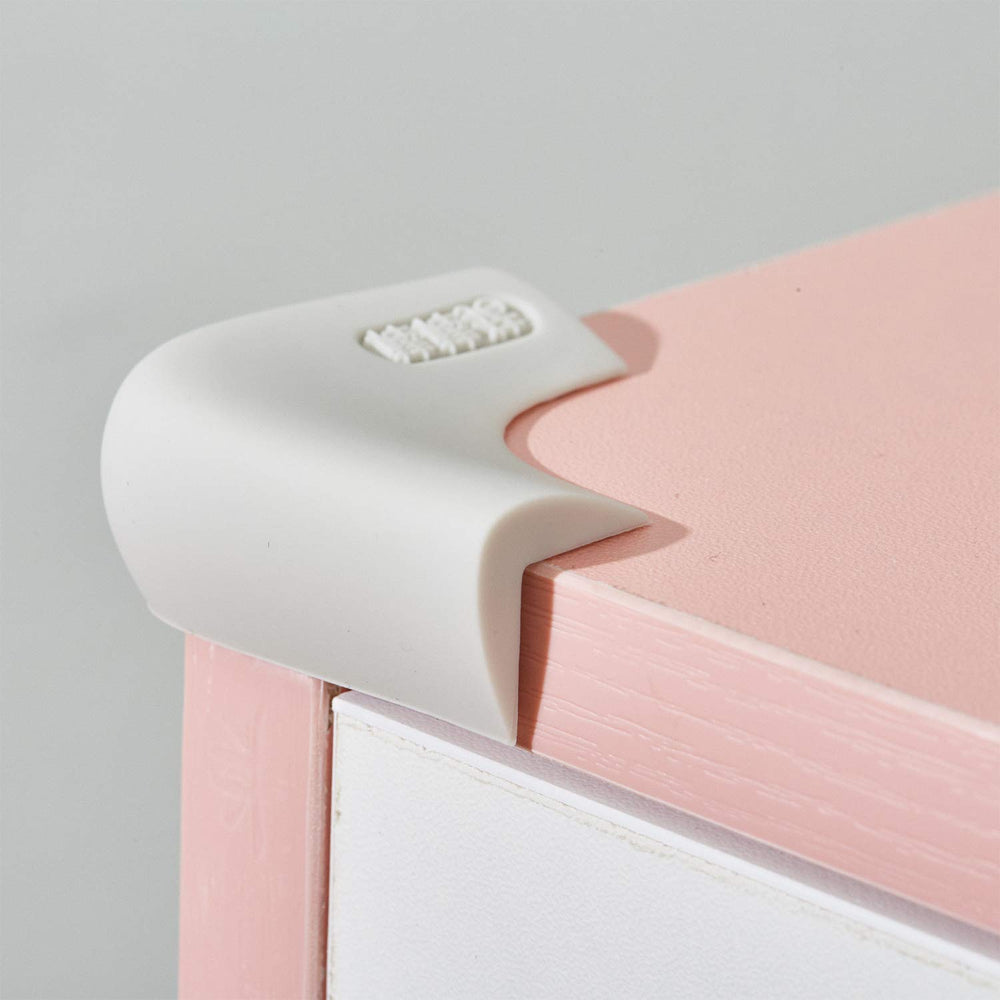 Angloria food-grade silicone corner protectors gray closeup shows soft padding for safer edges