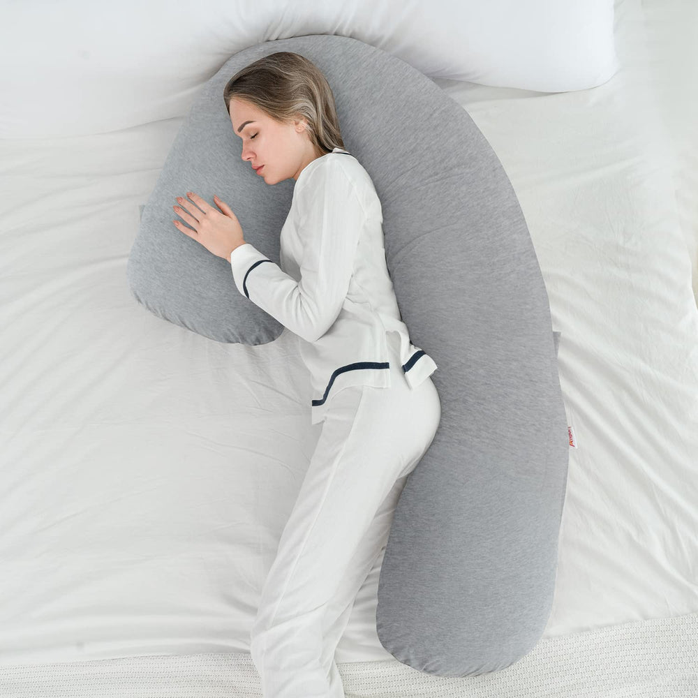 AngQi gray front-view shows extended head-to-toe support for bedtime routines.