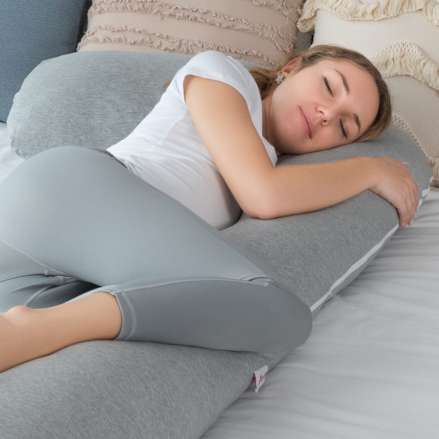 AngQi gray removable-cover detail highlights easy care and washability.
