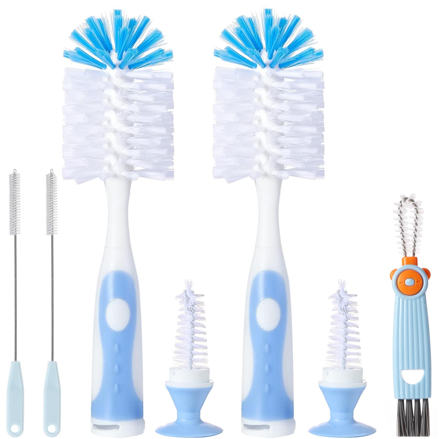 Anivona 3-in-1 bottle brush 11-inch cleans baby bottles effectively.